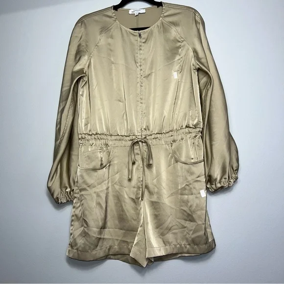 Thakoon gold romper long sleeve shorts satin metallic utility safari sz 10 snags - Picture 6 of 14